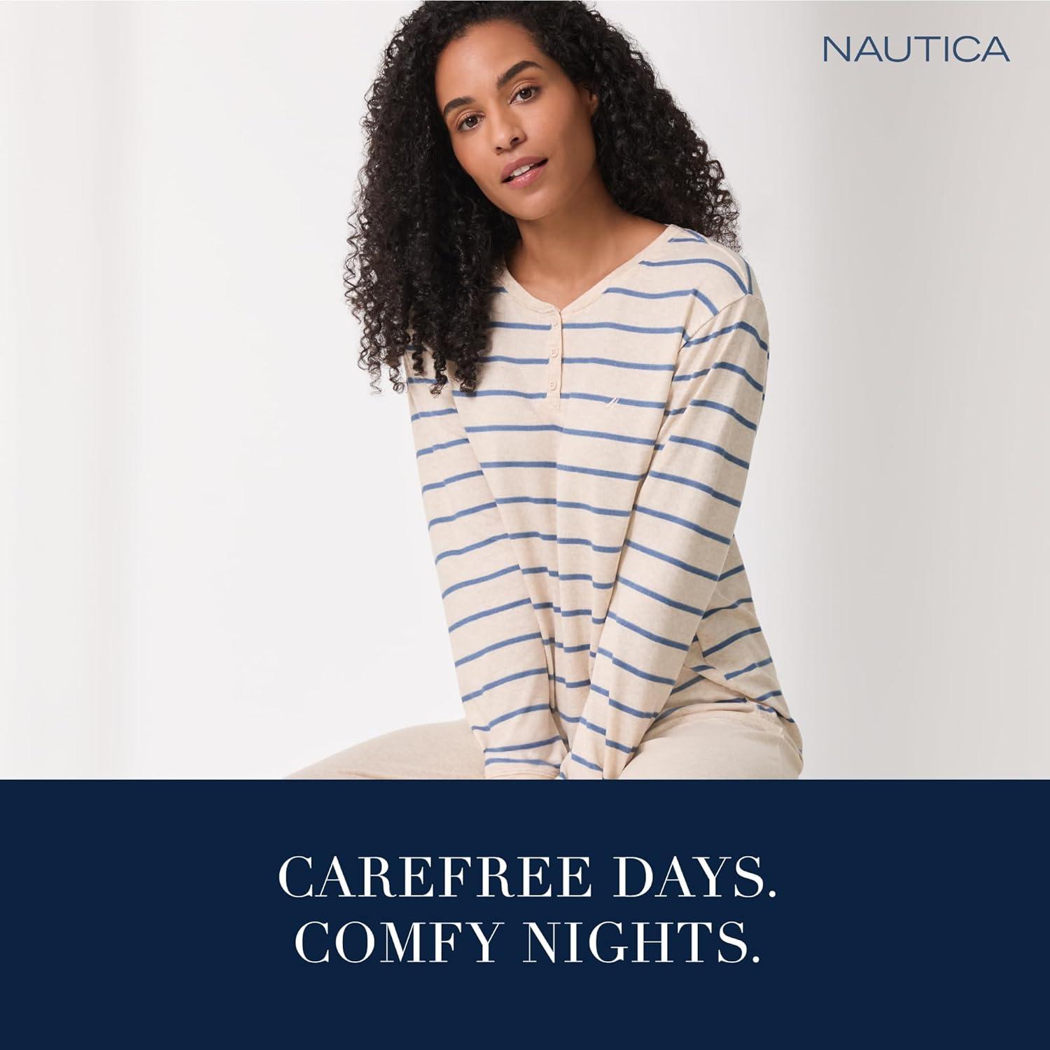 imageNautica Womens Henley Pajama Top UltraSoft amp Lightweight Long Sleeve Lounge Shirt Sweater Knit Sleepwear amp LoungewearGrey Stripe