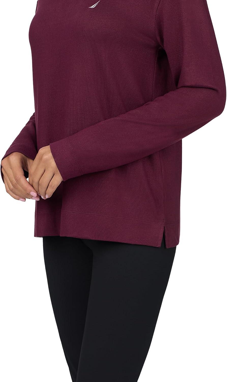 imageNautica Womens Long Sleeve Crewneck Pajama Top Lightweight Soft and Cozy PJ Shirt Sweater Knit Sleepwear amp LoungewearBurgundy