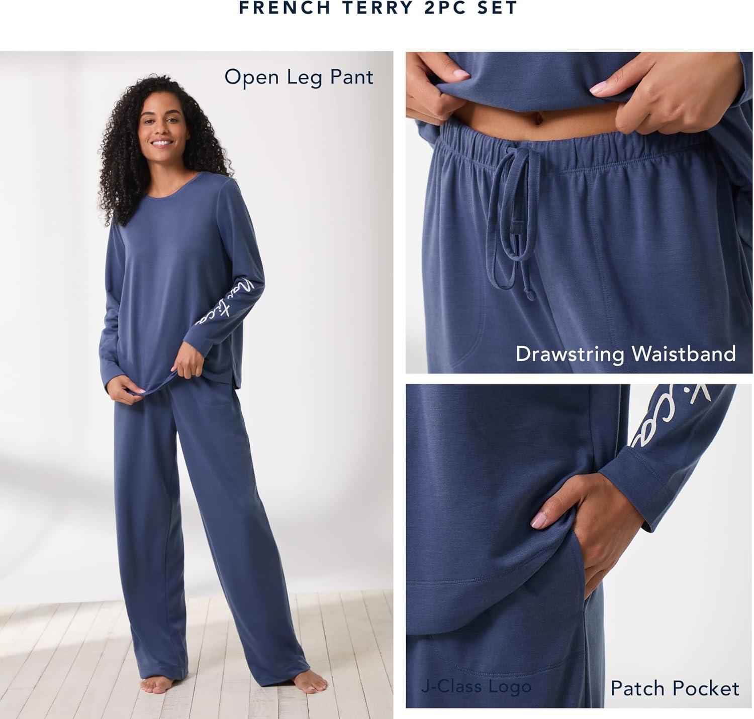 imageNautica Womens Matching Long Sleeve Pajama Top amp Pants Set Lightweight French Terry Sleepwear amp Loungewear PJs SetsLilac Stripe