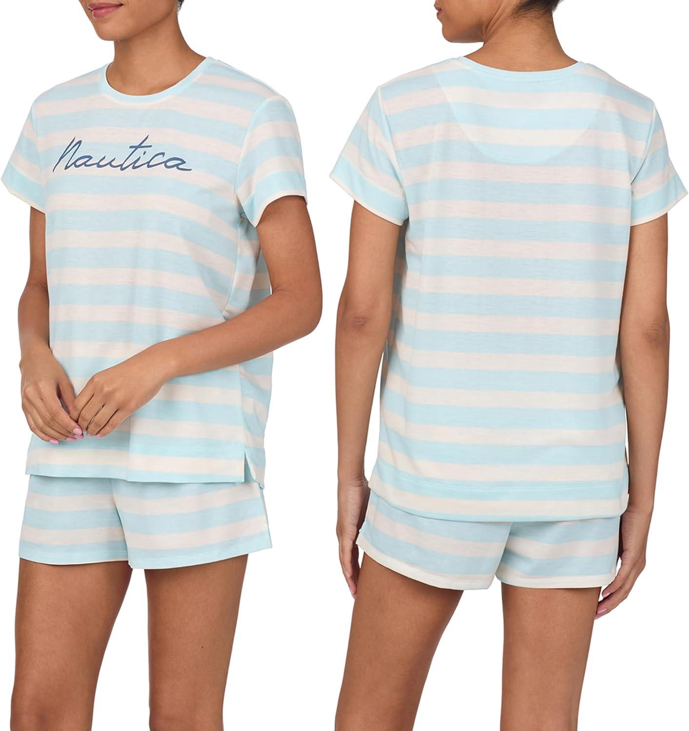 imageNautica Womens Matching Short Sleeve Pajama Top amp Shorts Set Lightweight French Terry Sleepwear amp Loungewear PJs SetsMint Stripe