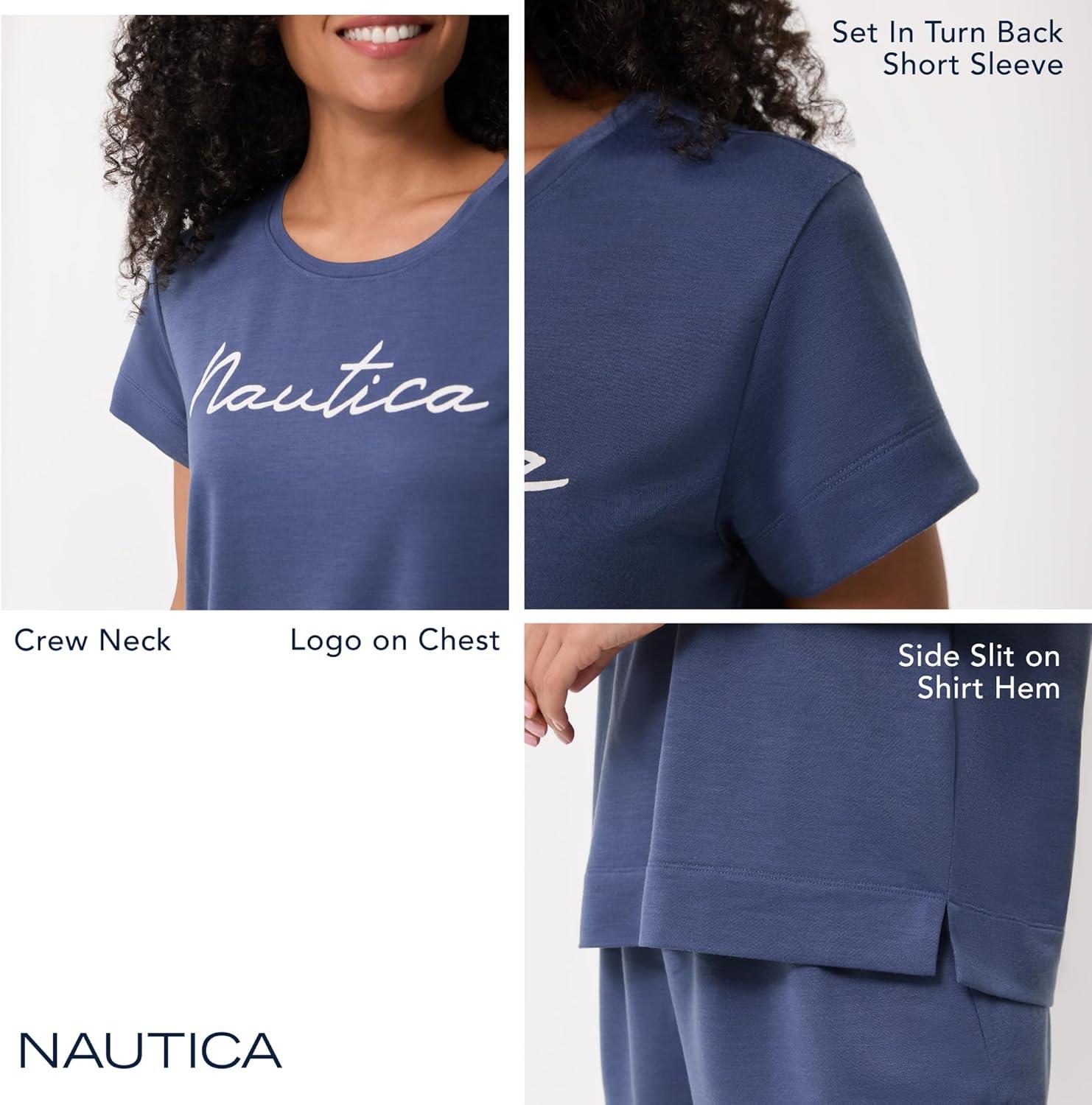 imageNautica Womens Matching Short Sleeve Pajama Top amp Shorts Set Lightweight French Terry Sleepwear amp Loungewear PJs SetsNavy