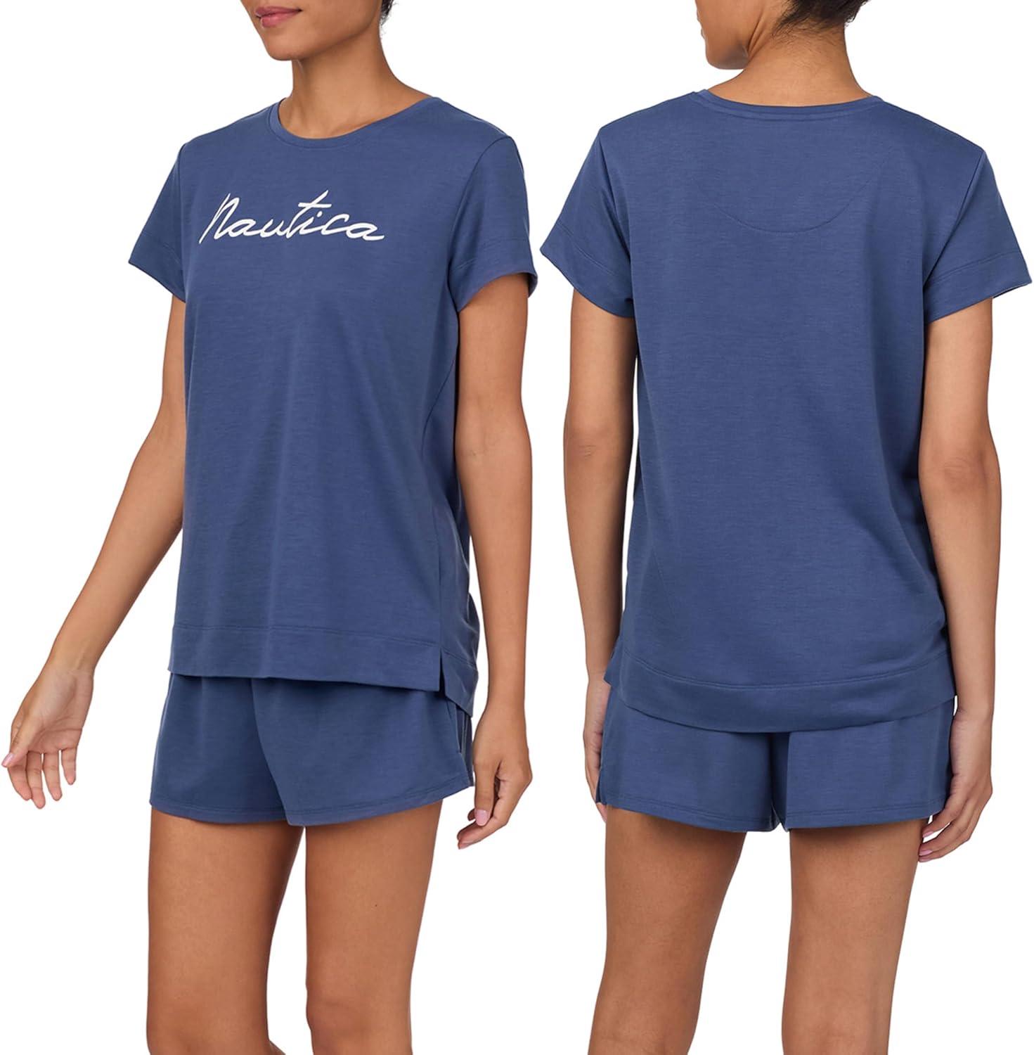 imageNautica Womens Matching Short Sleeve Pajama Top amp Shorts Set Lightweight French Terry Sleepwear amp Loungewear PJs SetsNavy