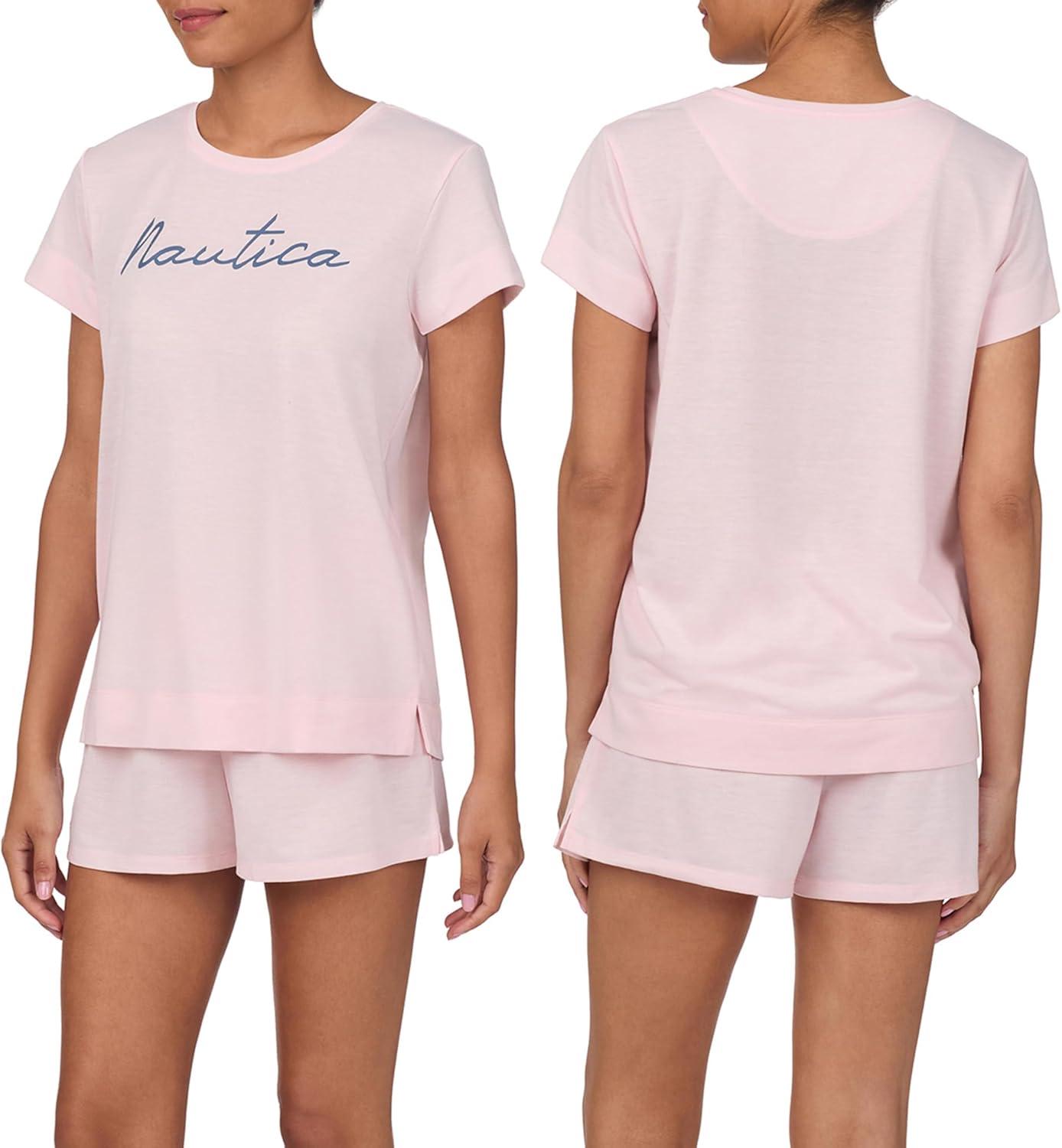 imageNautica Womens Matching Short Sleeve Pajama Top amp Shorts Set Lightweight French Terry Sleepwear amp Loungewear PJs SetsPink