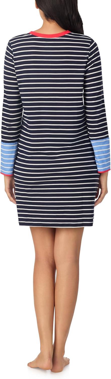 imageNautica Womens MidThigh Crew Neck Pajama Sleepshirt Color Block Stripe Soft Breathable Jersey CottonRayonNavy Stp