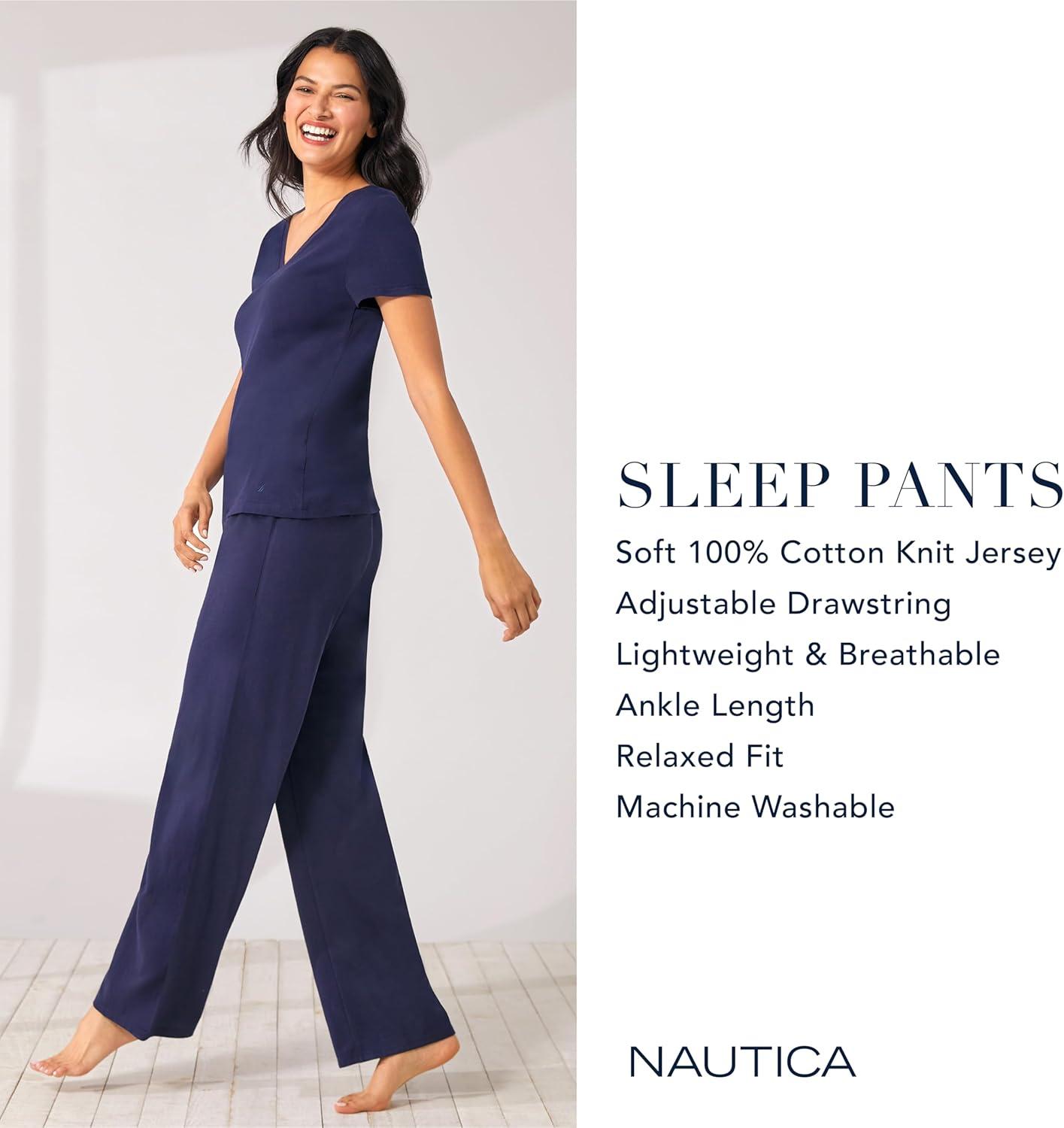 imageNautica Womens Pajama Pants Lightweight Wide Leg Lounge Pants Cotton Knit Jersey Sleepwear Loungewear PJs for WomenEggplant