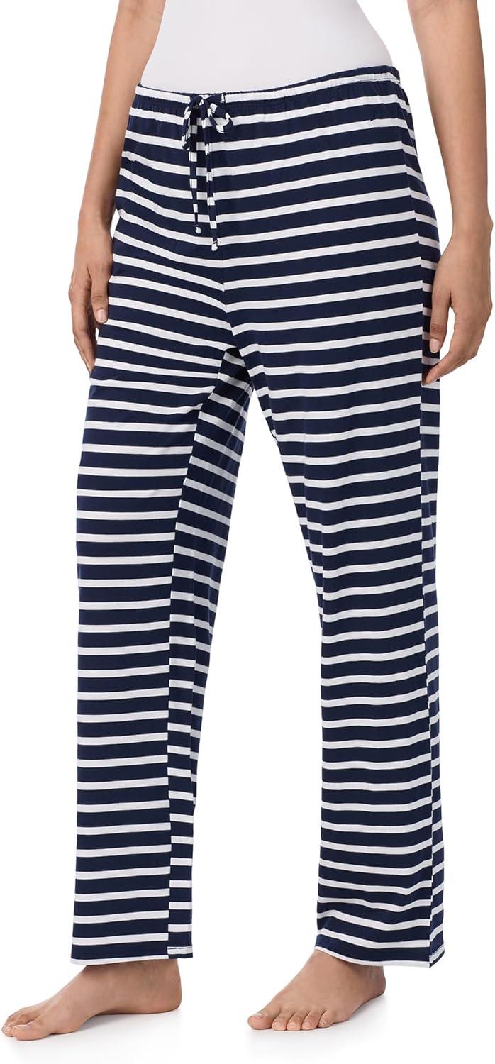 imageNautica Womens Pajama Pants Lightweight Wide Leg Lounge Pants Cotton Knit Jersey Sleepwear Loungewear PJs for WomenNavy Stripe