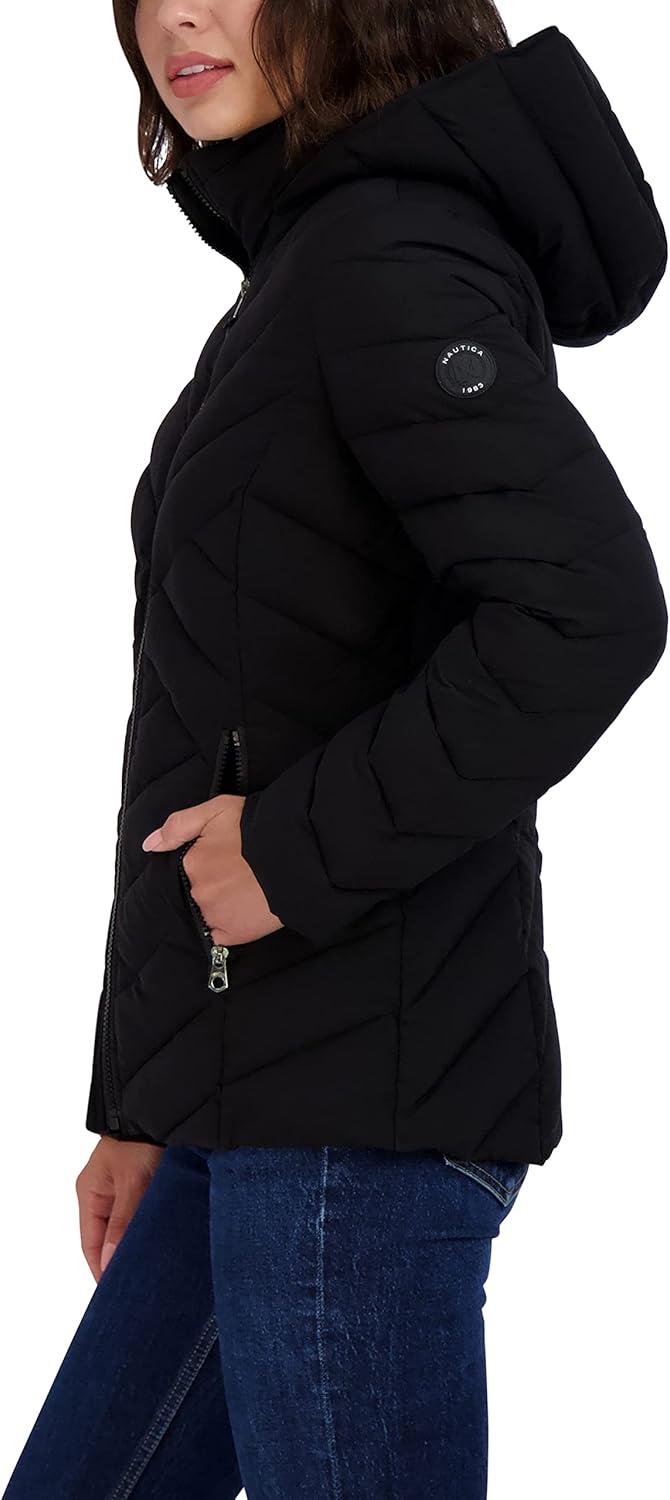 imageNautica Womens Short Chevron Packable Down JacketCaviar Black