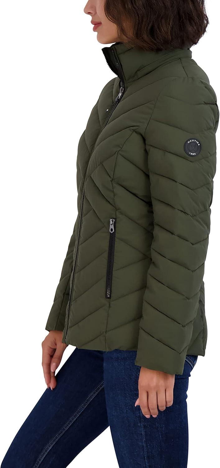 imageNautica Womens Short Chevron Packable Down JacketMilitary Green