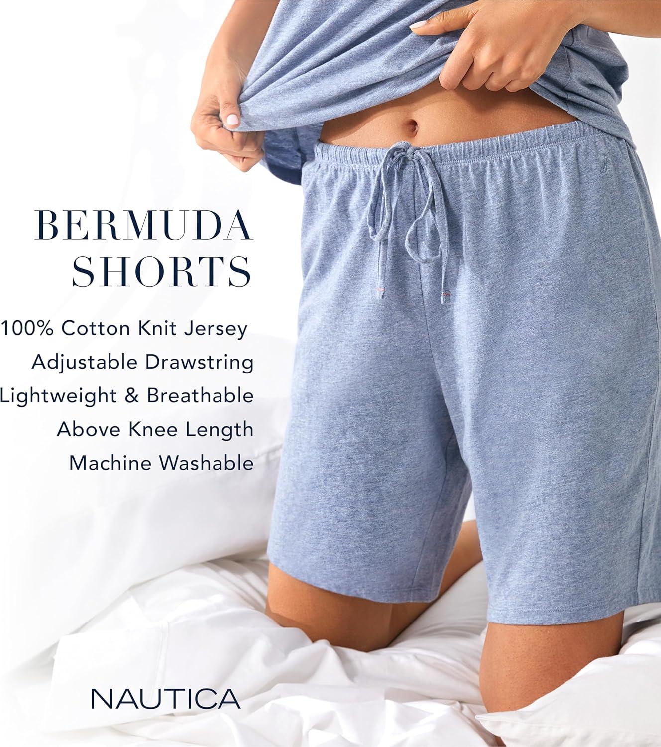 imageNautica Womens Sleep Bermuda Shorts Lightweight Breathable Pajama Bottoms Cotton Knit Jersey Sleepwear and LoungewearNavy