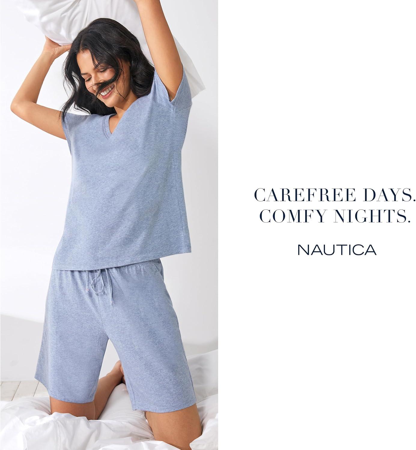 imageNautica Womens Sleep Bermuda Shorts Lightweight Breathable Pajama Bottoms Cotton Knit Jersey Sleepwear and LoungewearNavy Stripe