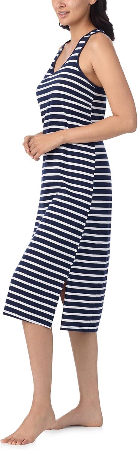 imageNautica Womens Sleep Dress 100 Cotton Jersey Knit Racerback Full Length Nightgown with SlitNavy Blue Stripe