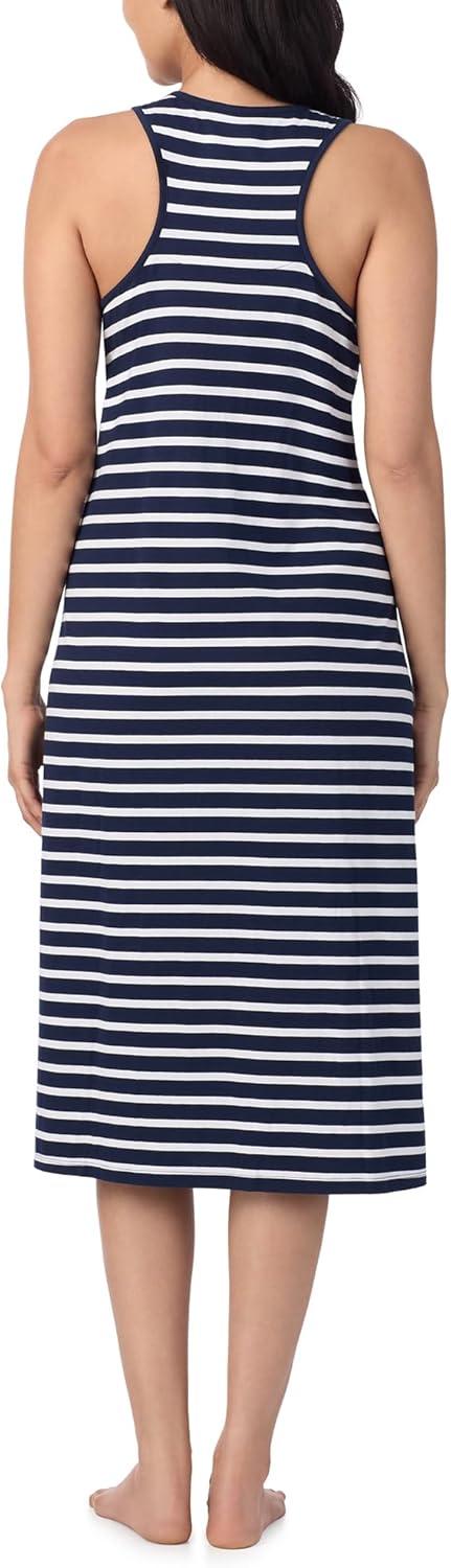 imageNautica Womens Sleep Dress 100 Cotton Jersey Knit Racerback Full Length Nightgown with SlitNavy Blue Stripe