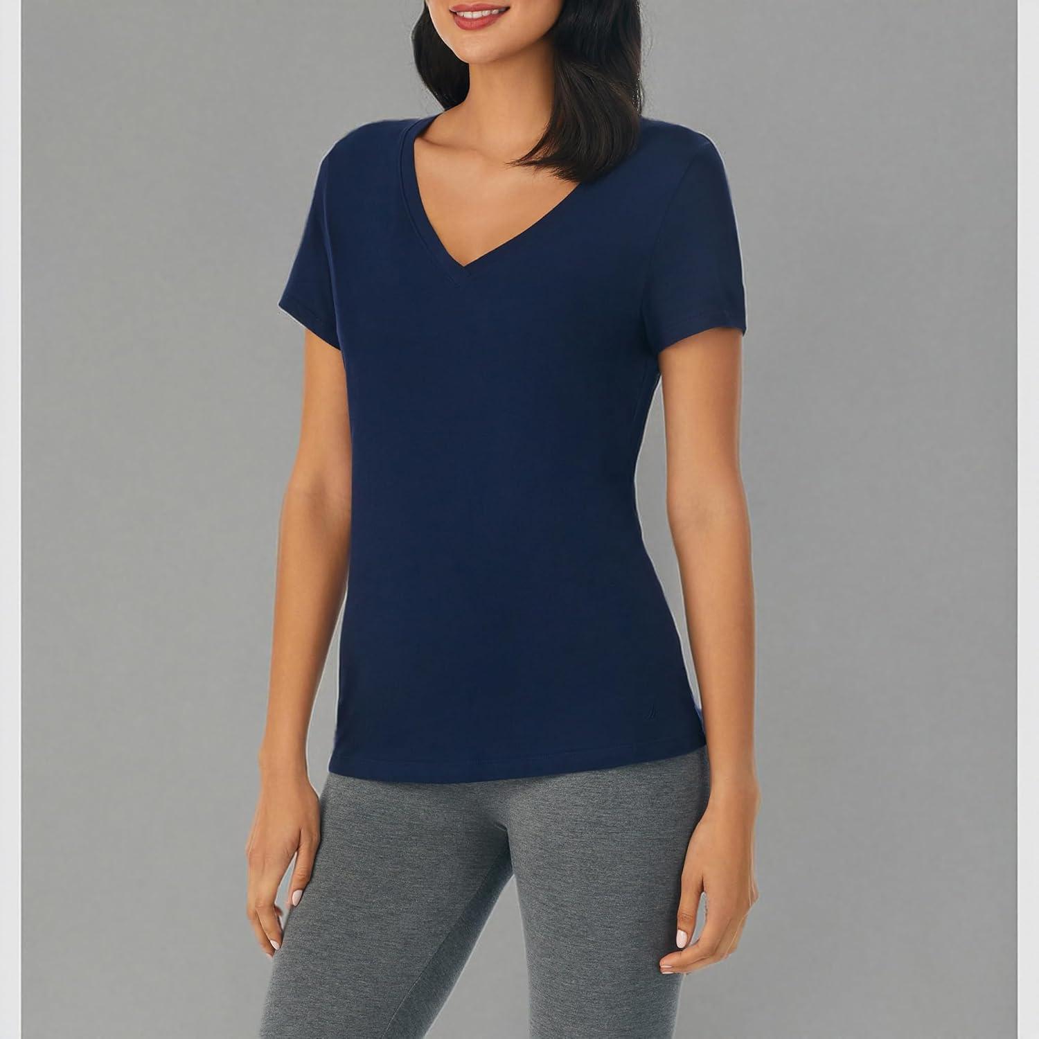 imageNautica Womens Sleep Shirt Lightweight Breathable Pajama Top Cotton Knit Jersey VNeck Sleepwear and LoungewearNavy