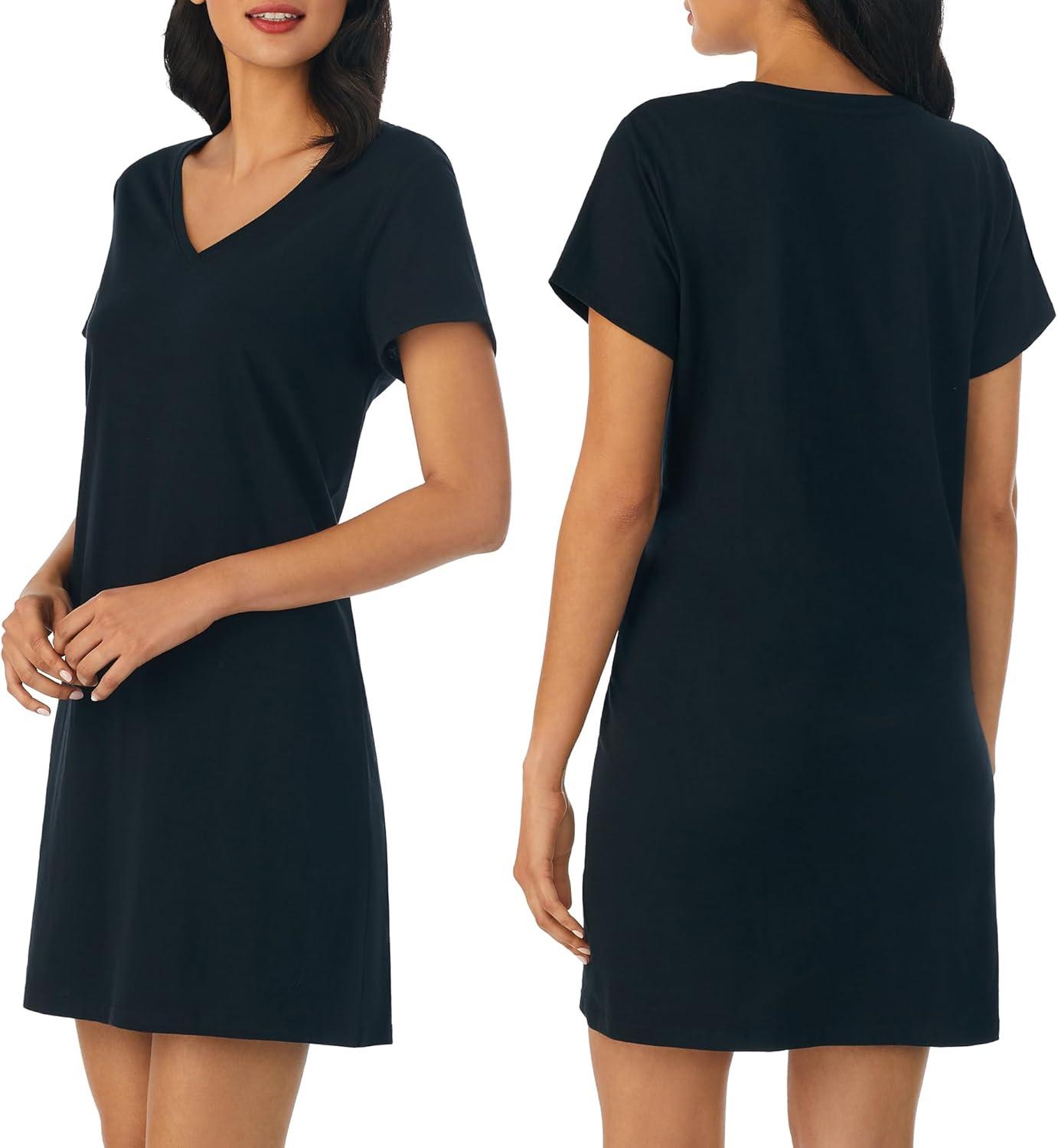 imageNautica Womens Sleep Shirt Dress Cotton Knit Jersey VNeck Pajama Top Lightweight amp Breathable Sleepwear LoungewearBlack