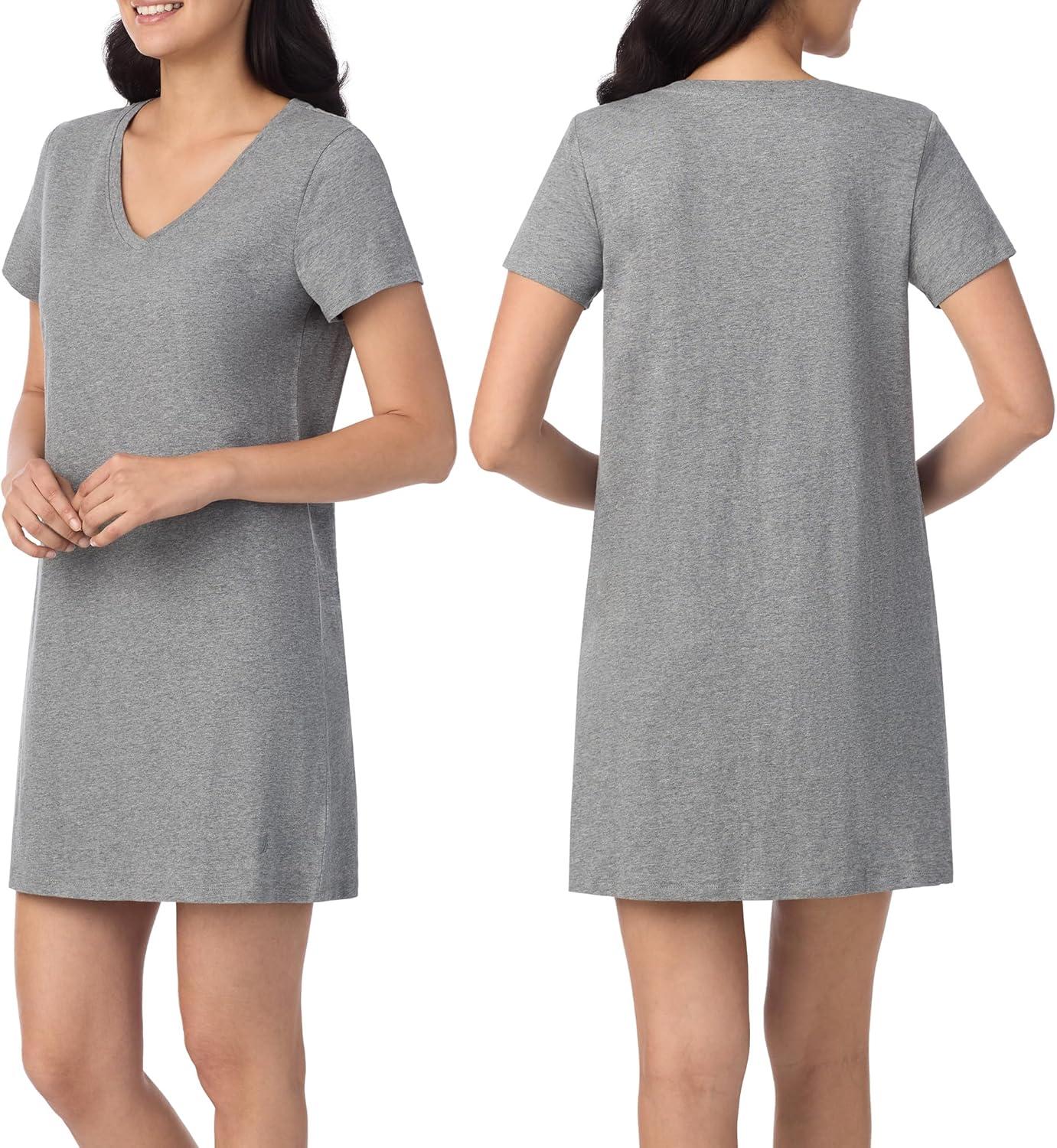 imageNautica Womens Sleep Shirt Dress Cotton Knit Jersey VNeck Pajama Top Lightweight amp Breathable Sleepwear LoungewearHeather Grey