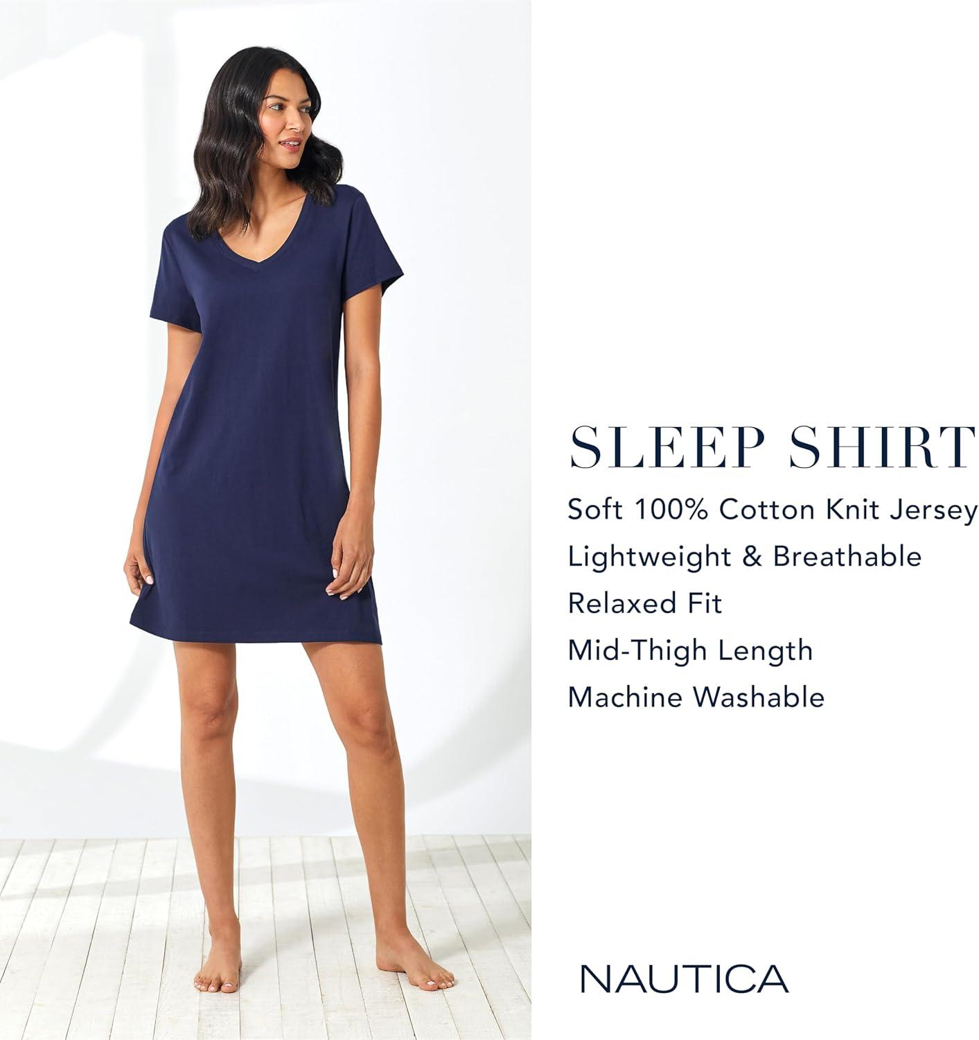 imageNautica Womens Sleep Shirt Dress Cotton Knit Jersey VNeck Pajama Top Lightweight amp Breathable Sleepwear LoungewearHeather Grey