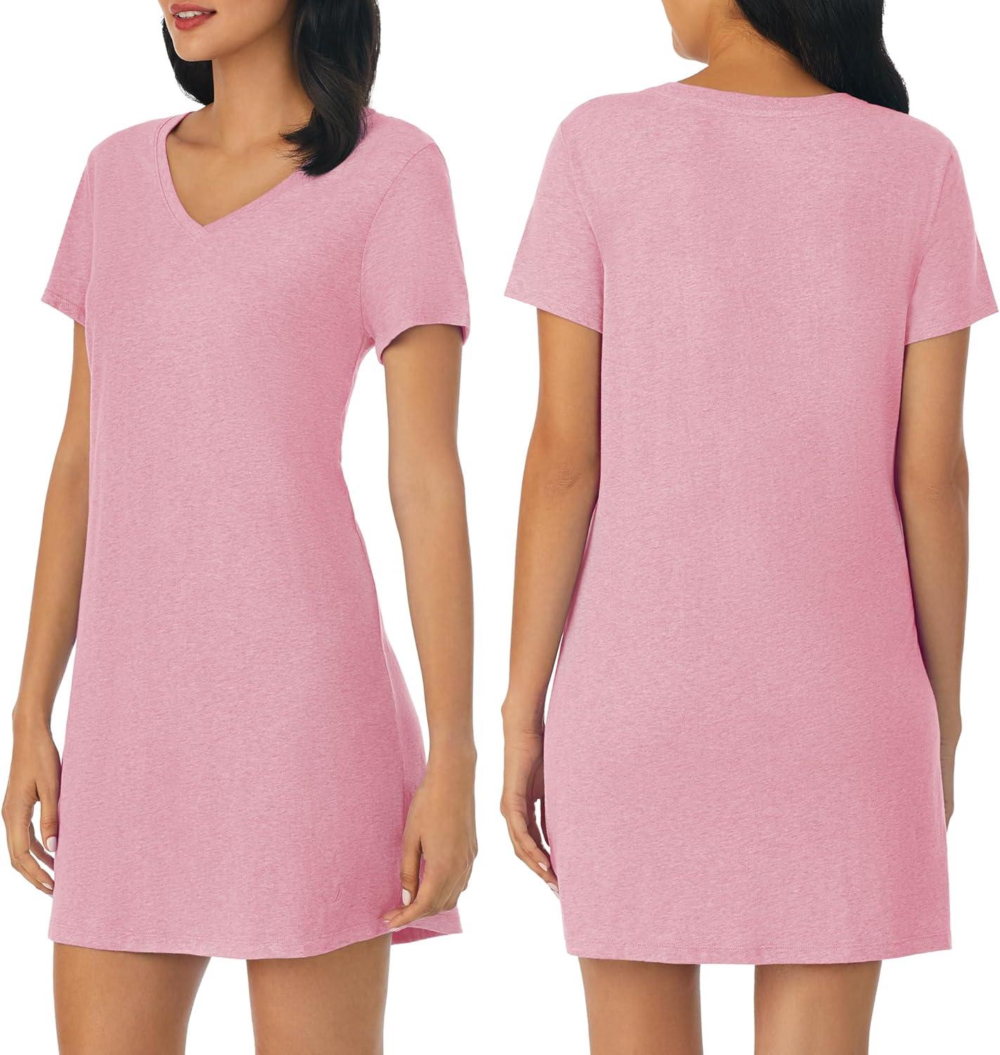 imageNautica Womens Sleep Shirt Dress Cotton Knit Jersey VNeck Pajama Top Lightweight amp Breathable Sleepwear LoungewearHeather Rose