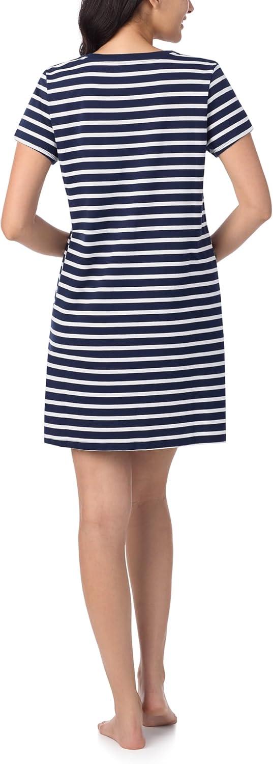 imageNautica Womens Sleep Shirt Dress Cotton Knit Jersey VNeck Pajama Top Lightweight amp Breathable Sleepwear LoungewearNavy Stripe