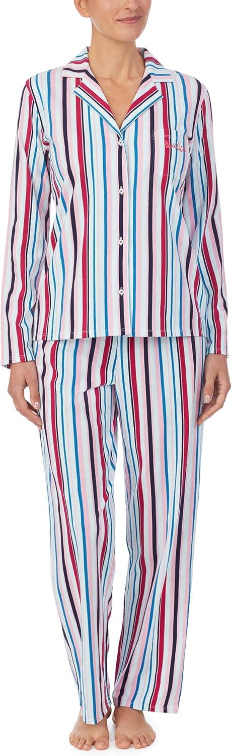 imageNautica Womens Sleepwear Long Sleeve Button Down Shirt and Pant 2Piece Pajama SetMulticolored