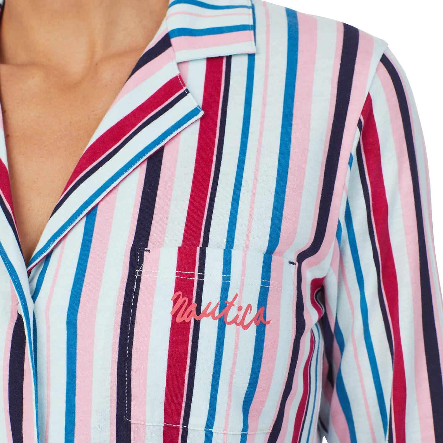 imageNautica Womens Sleepwear Long Sleeve Button Down Shirt and Pant 2Piece Pajama SetMulticolored