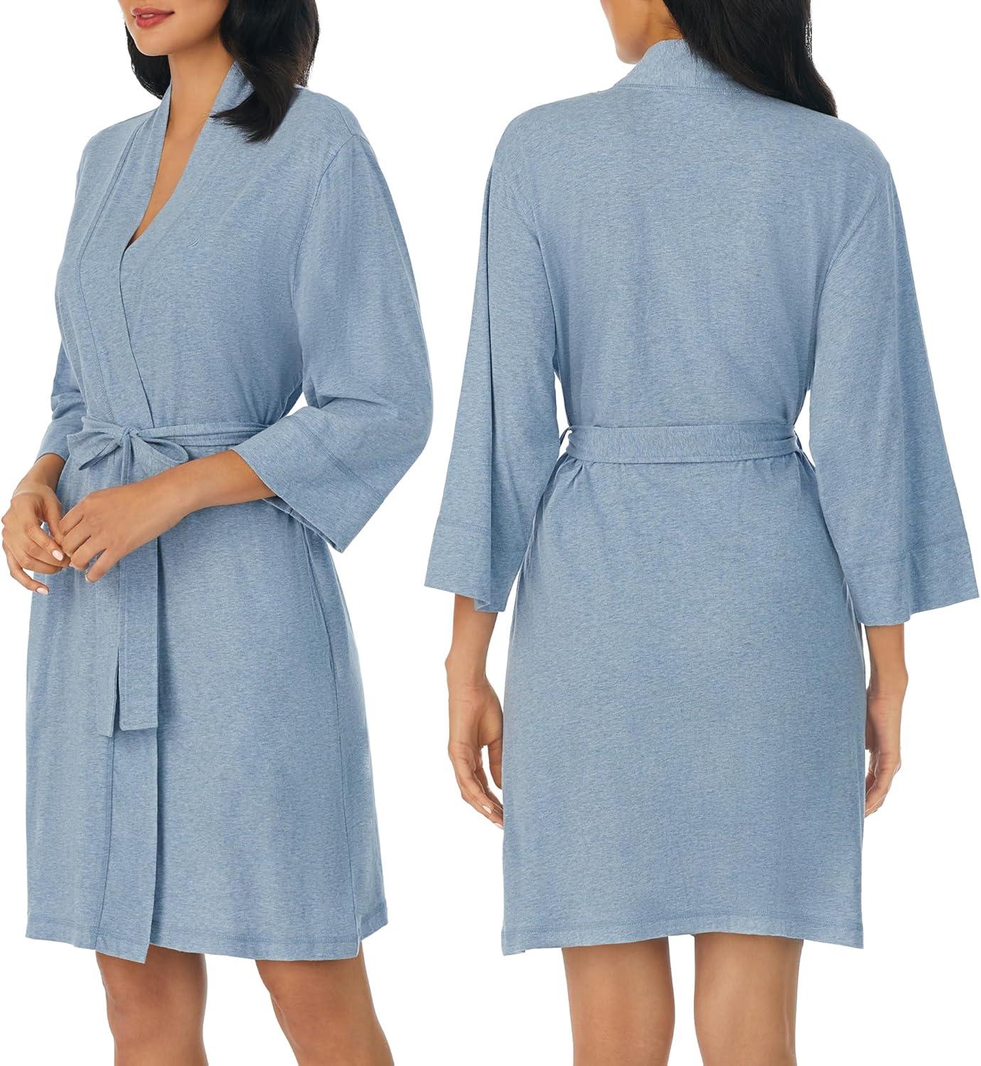 imageNautica Womens Soft Robe Above Knee 34 Length Sleeve Lightweight Robe Cotton Knit Jersey Sleepwear and LoungewearHeather Blue