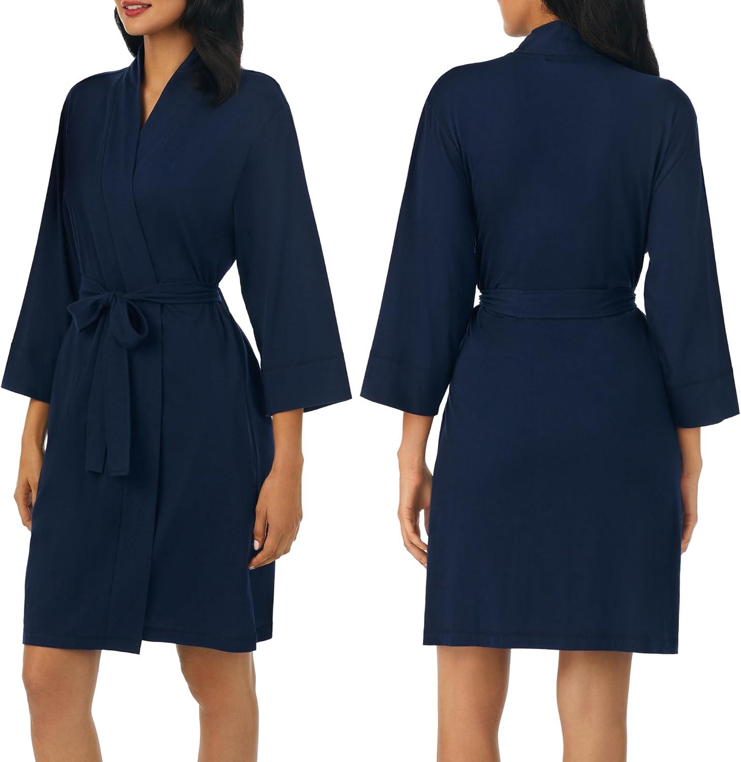 imageNautica Womens Soft Robe Above Knee 34 Length Sleeve Lightweight Robe Cotton Knit Jersey Sleepwear and LoungewearNavy