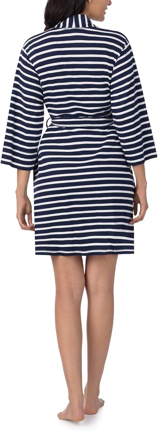 imageNautica Womens Soft Robe Above Knee 34 Length Sleeve Lightweight Robe Cotton Knit Jersey Sleepwear and LoungewearNavy Stripe