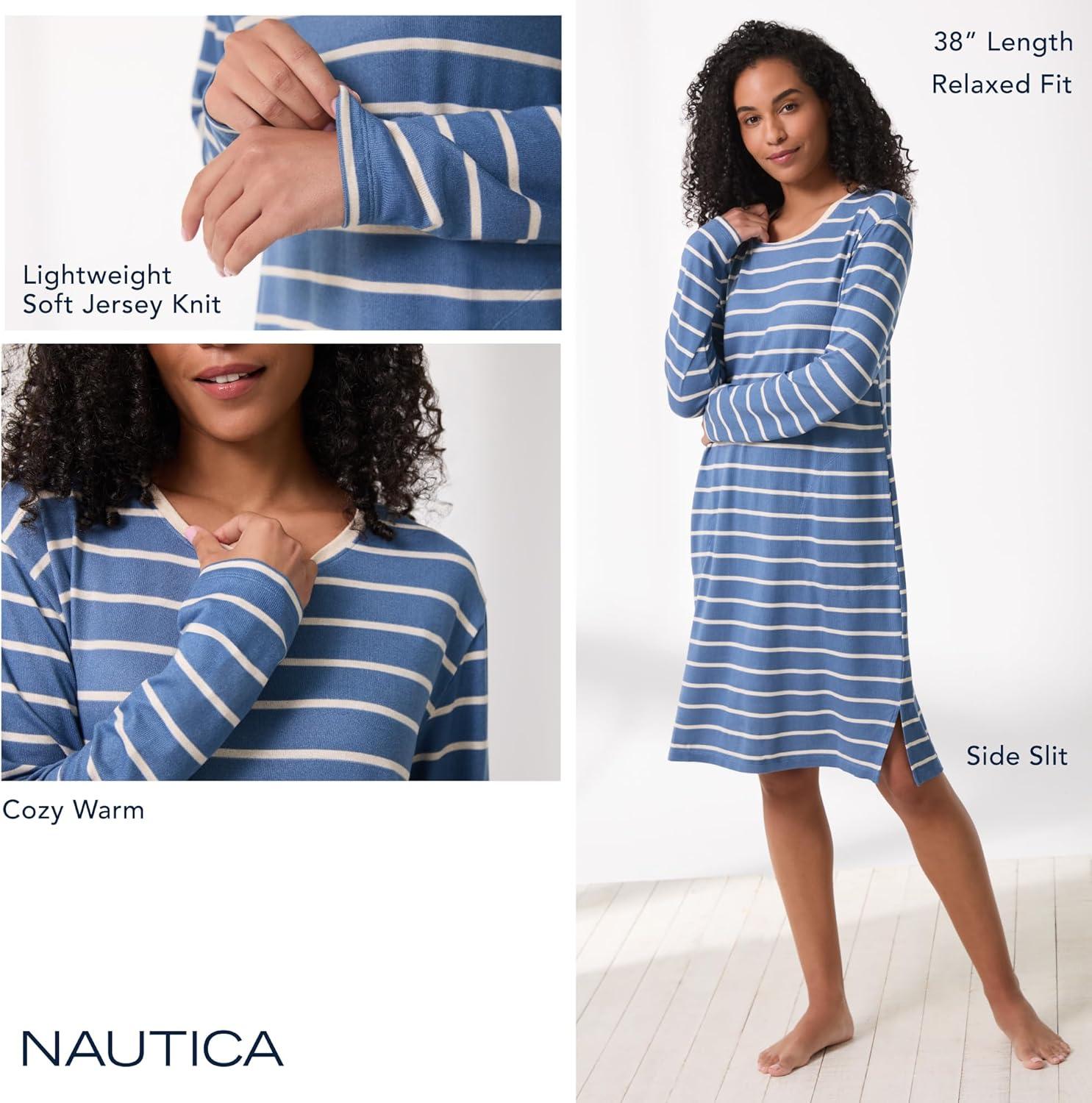 imageNautica Womens UltaSoft Sleepwear amp Loungewear Long Sleeve Sweater Knit Lightweight amp Cozy Nightgown Lounge DressBurgundy