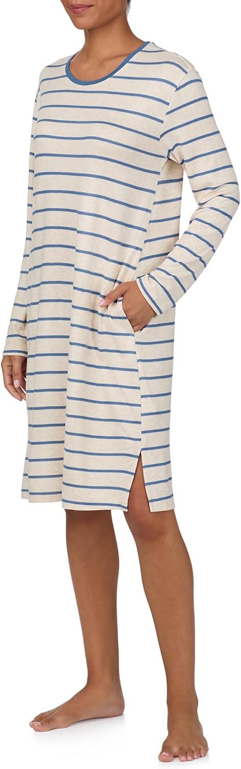 imageNautica Womens UltaSoft Sleepwear amp Loungewear Long Sleeve Sweater Knit Lightweight amp Cozy Nightgown Lounge DressOatmeal Stripe