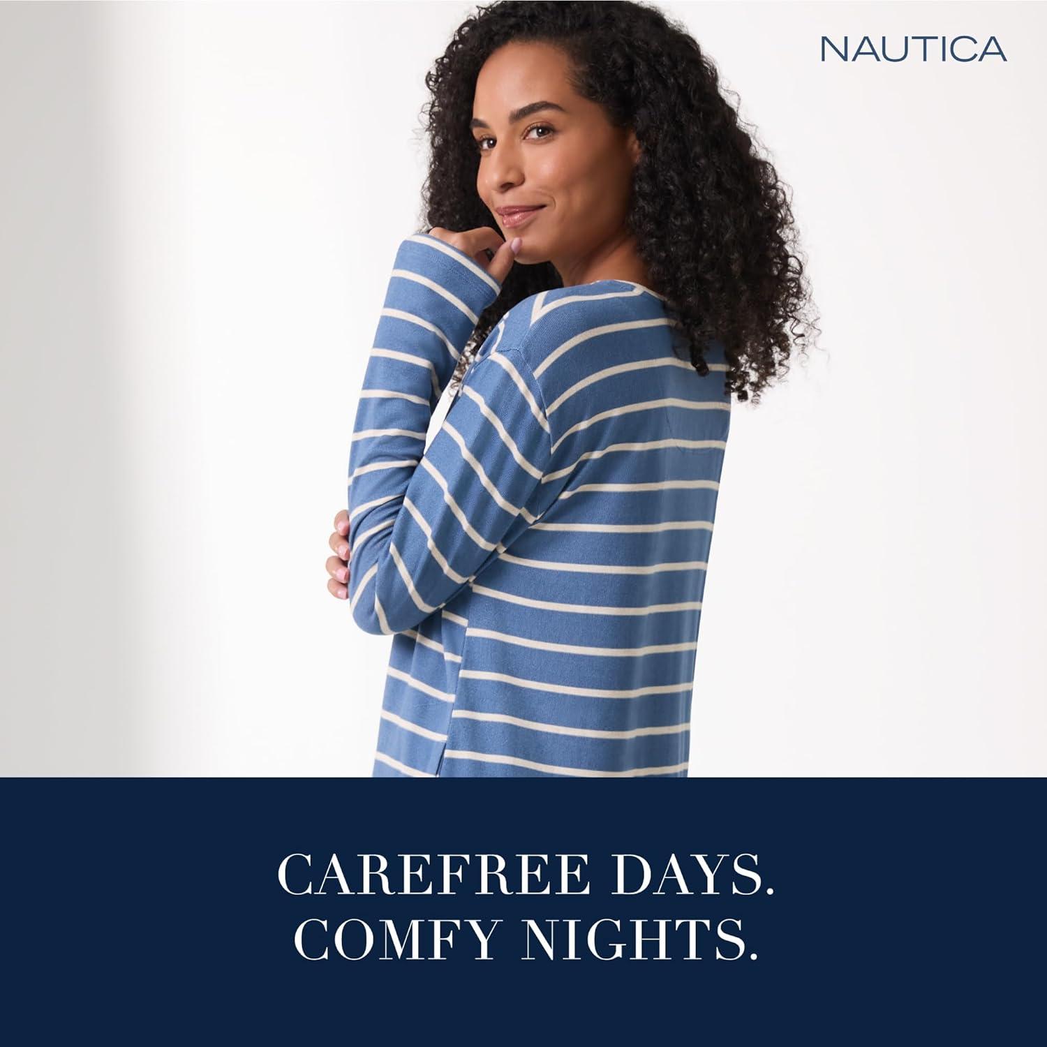 imageNautica Womens UltaSoft Sleepwear amp Loungewear Long Sleeve Sweater Knit Lightweight amp Cozy Nightgown Lounge DressOatmeal Stripe