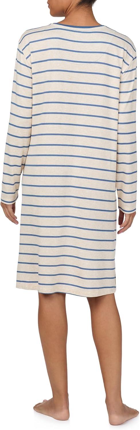 imageNautica Womens UltaSoft Sleepwear amp Loungewear Long Sleeve Sweater Knit Lightweight amp Cozy Nightgown Lounge DressOatmeal Stripe