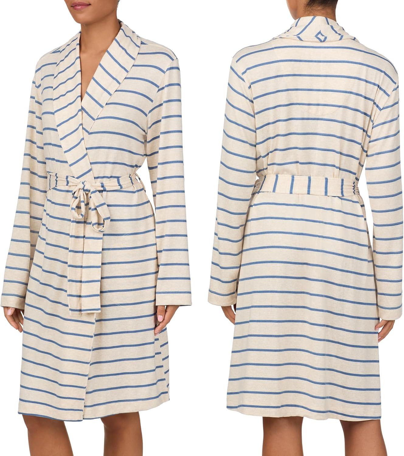 imageNautica Womens UltraSoft Robe Lightweight amp Cozy Long Sleeve Knee Length Bathrobe Sweater Knit Sleepwear amp LoungewearOatmeal Stripe
