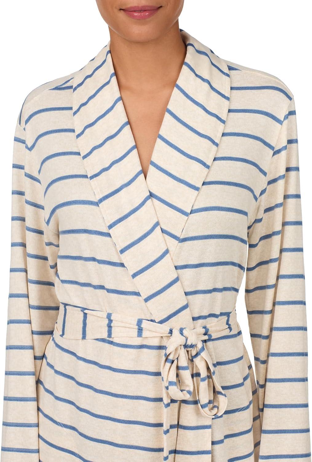 imageNautica Womens UltraSoft Robe Lightweight amp Cozy Long Sleeve Knee Length Bathrobe Sweater Knit Sleepwear amp LoungewearOatmeal Stripe