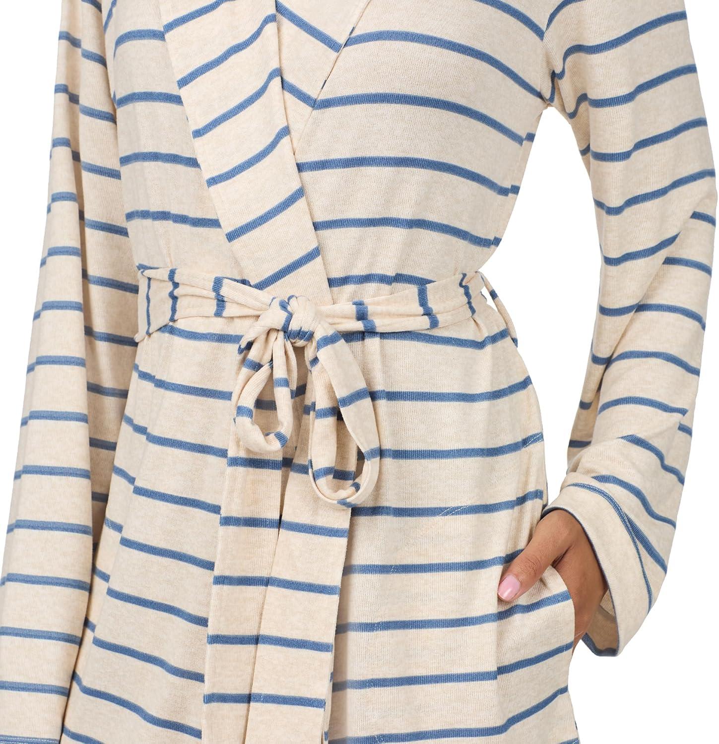 imageNautica Womens UltraSoft Robe Lightweight amp Cozy Long Sleeve Knee Length Bathrobe Sweater Knit Sleepwear amp LoungewearOatmeal Stripe