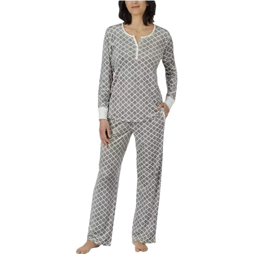 imageNautica Pajamas for Women Set Long Sleeve Henley Pajama Shirt amp Pants Warm Winter Fleece Sleepwear Lounge PJ Sets for WomenMixed Grey