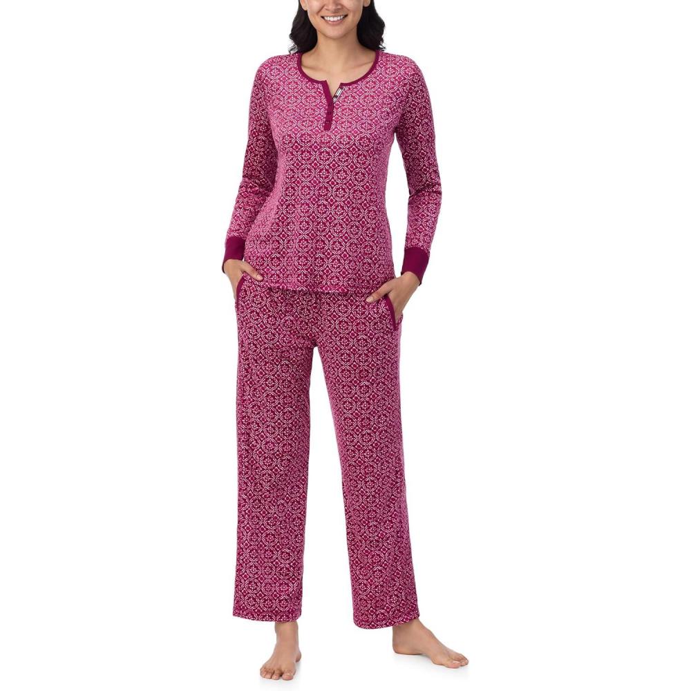 imageNautica Pajamas for Women Set Long Sleeve Henley Pajama Shirt amp Pants Warm Winter Fleece Sleepwear Lounge PJ Sets for WomenPink Geo