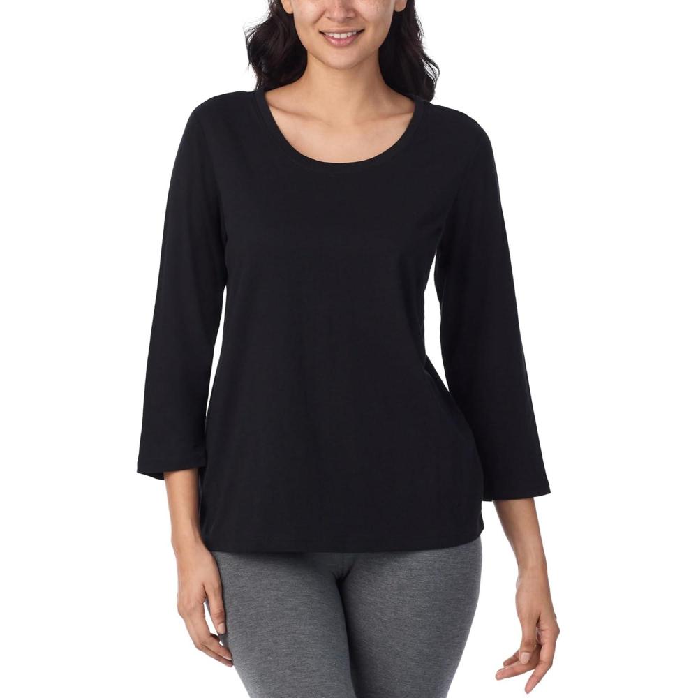 imageNautica Womens 34 Sleeve Sleep Shirt Lightweight Breathable Pajama Top Cotton Knit Jersey Crewneck Sleepwear LoungewearBlack