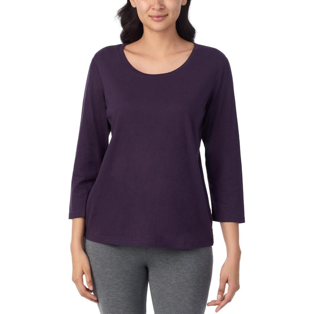 imageNautica Womens 34 Sleeve Sleep Shirt Lightweight Breathable Pajama Top Cotton Knit Jersey Crewneck Sleepwear LoungewearEggplant