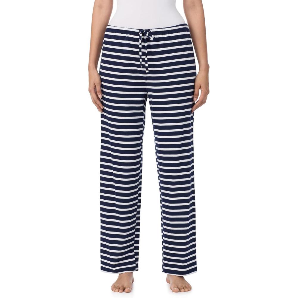 imageNautica Womens Pajama Pants  Lightweight Wide Leg Lounge Pants  Cotton Knit Jersey  Sleepwear Loungewear PJs for WomenNavy Stripe