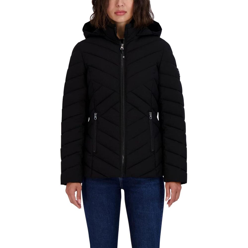imageNautica Womens Short Chevron Packable Down JacketCaviar Black