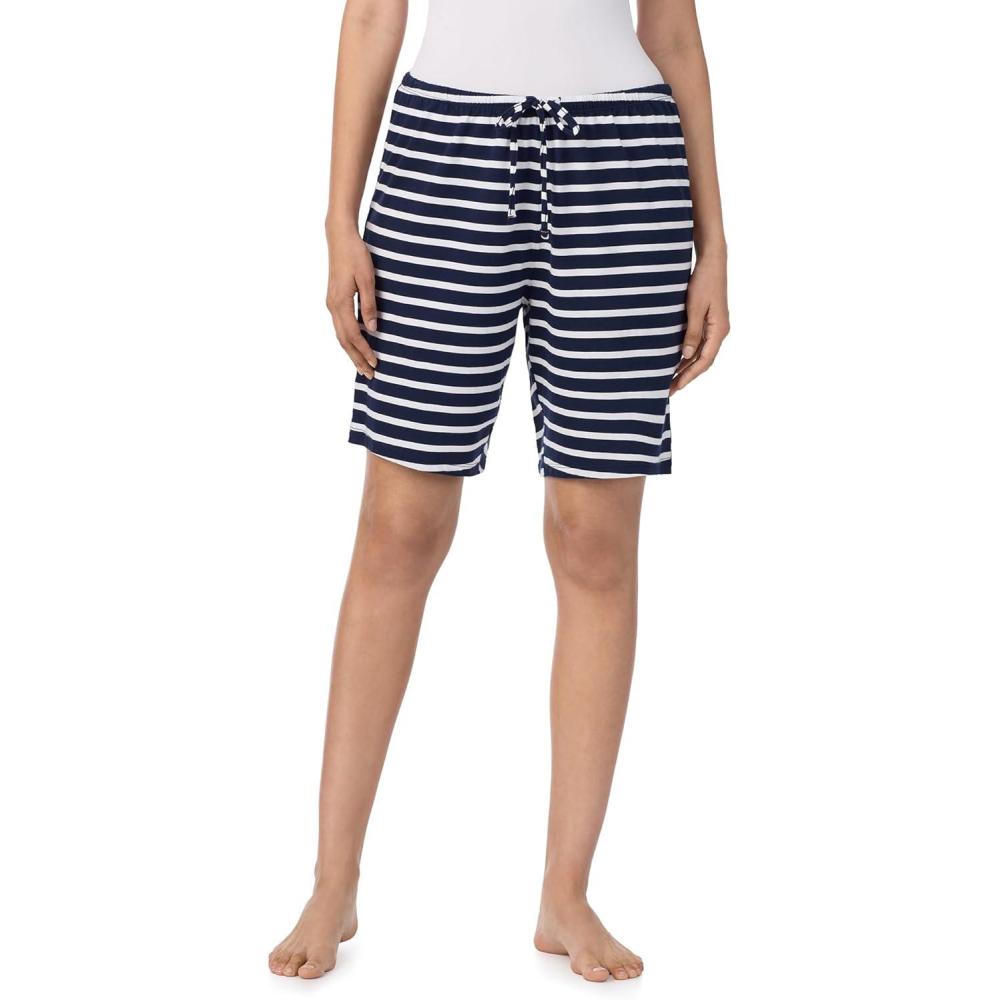 imageNautica Womens Sleep Bermuda Shorts Lightweight Breathable Pajama Bottoms Cotton Knit Jersey Sleepwear and LoungewearNavy Stripe