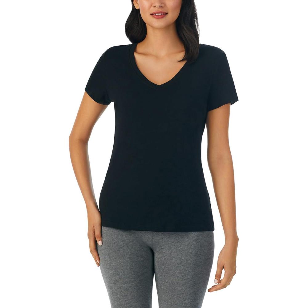 imageNautica Womens Sleep Shirt Lightweight Breathable Pajama Top Cotton Knit Jersey VNeck Sleepwear and LoungewearBlack