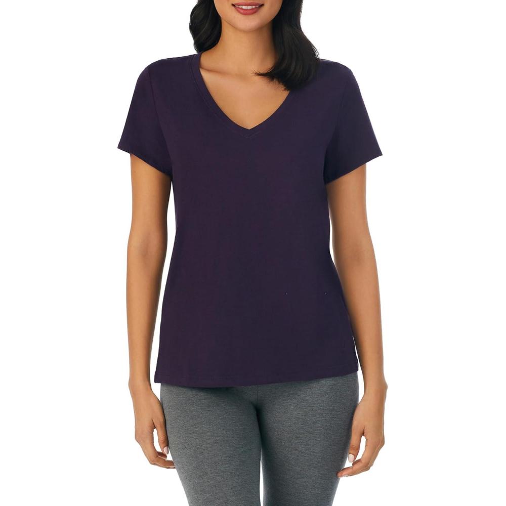 imageNautica Womens Sleep Shirt Lightweight Breathable Pajama Top Cotton Knit Jersey VNeck Sleepwear and LoungewearEggplant