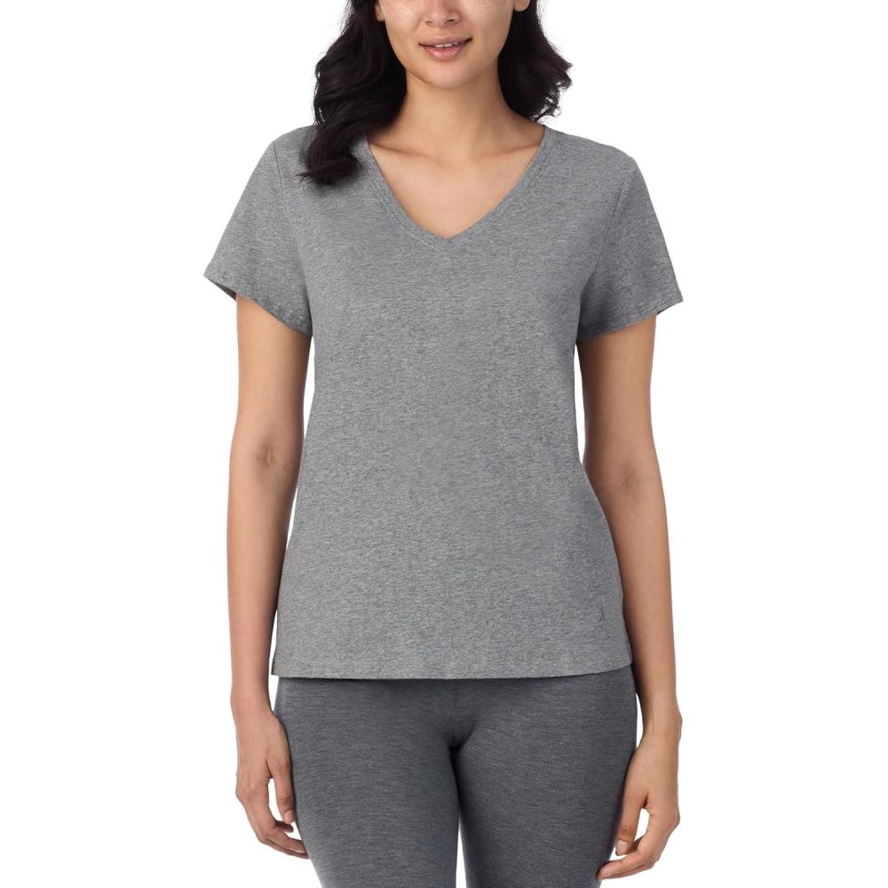 imageNautica Womens Sleep Shirt Lightweight Breathable Pajama Top Cotton Knit Jersey VNeck Sleepwear and LoungewearHeather Grey