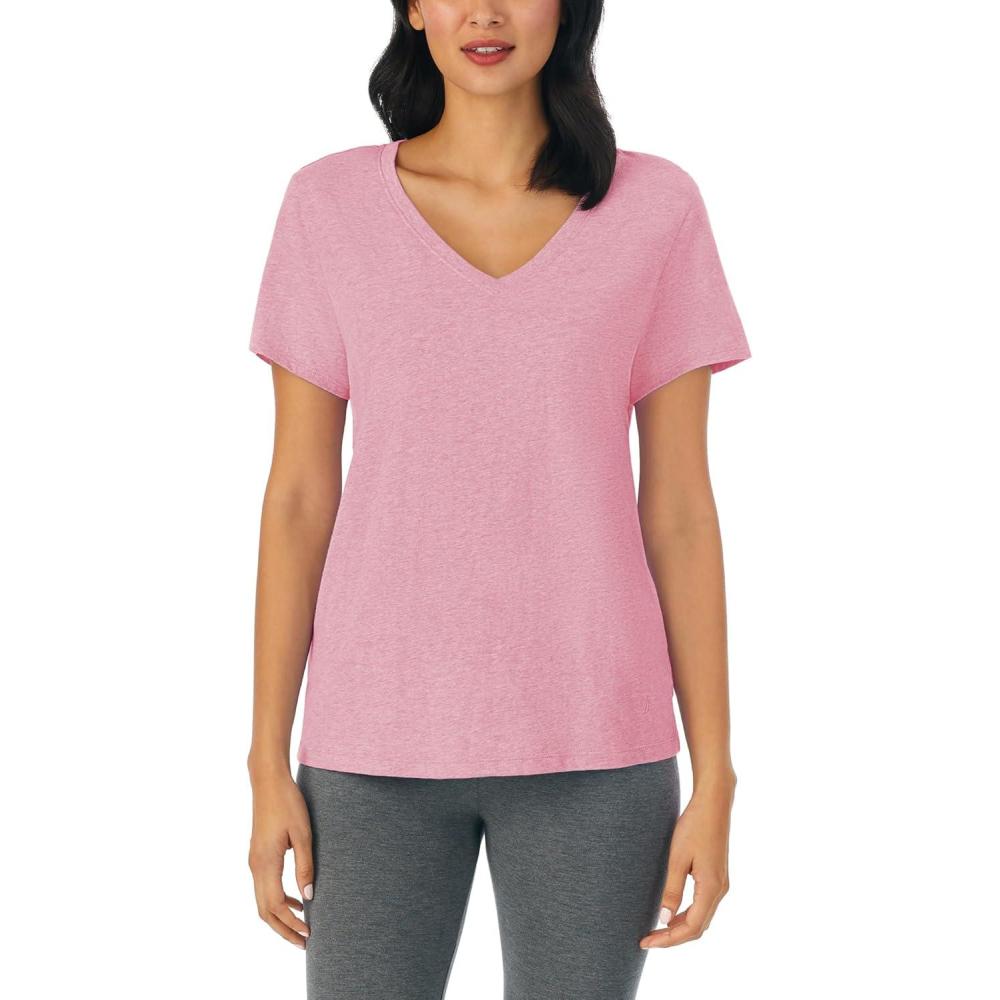 imageNautica Womens Sleep Shirt Lightweight Breathable Pajama Top Cotton Knit Jersey VNeck Sleepwear and LoungewearHeather Pink