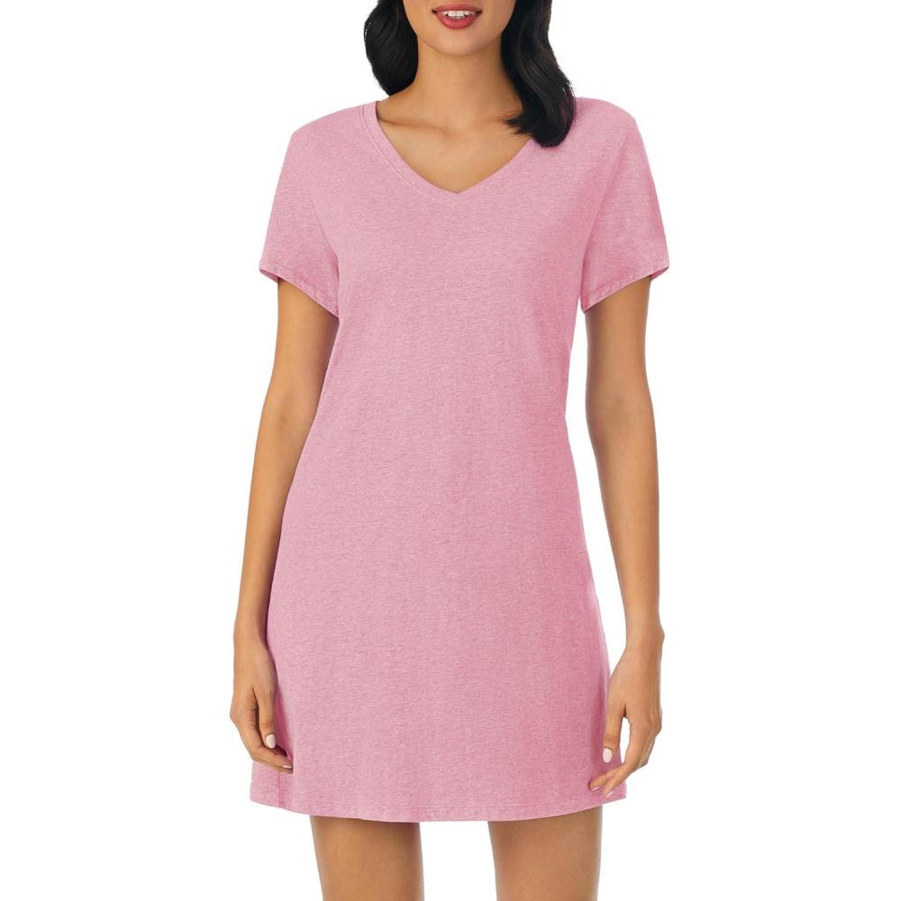 imageNautica Womens Sleep Shirt Dress Cotton Knit Jersey VNeck Pajama Top Lightweight amp Breathable Sleepwear LoungewearHeather Rose