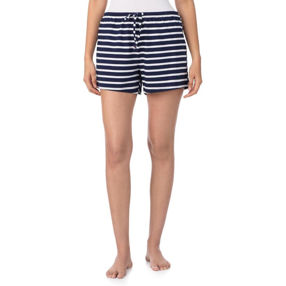 imageNautica Womens Sleep Shorts  MidThigh Lightweight Breathable Pajama Bottoms  Cotton Knit Jersey Sleepwear and LoungewearNavy Stripe