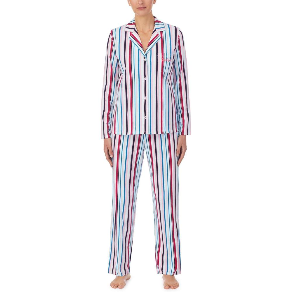 imageNautica Womens Sleepwear Long Sleeve Button Down Shirt and Pant 2Piece Pajama SetMulticolored