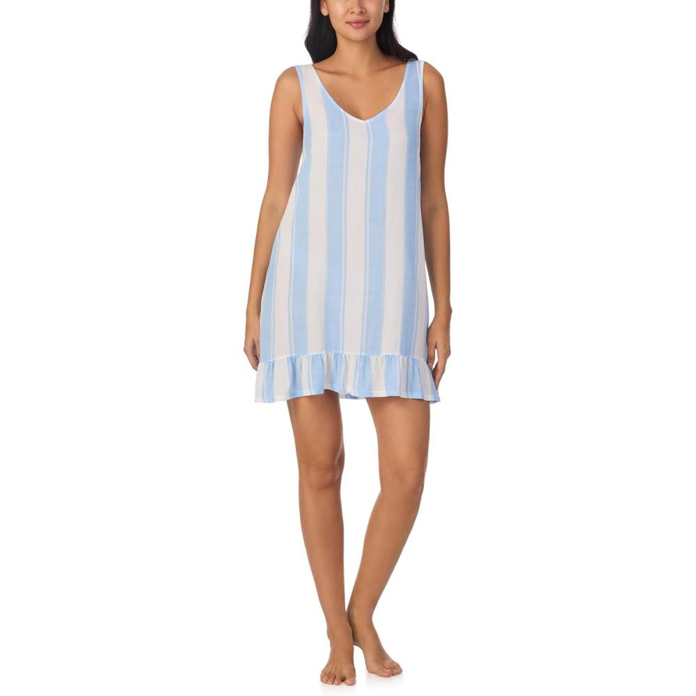 imageNautica Womens Sleeveless Nightgown Summer Lightweight Tank Sleep Dress with Ruffle Hem Lounge and SleepwearBlue Stripe