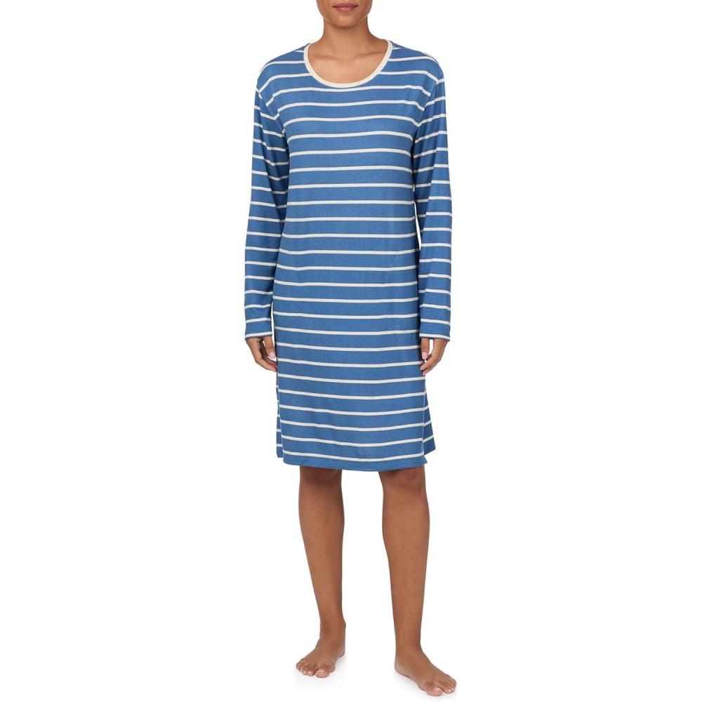 imageNautica Womens UltaSoft Sleepwear amp Loungewear Long Sleeve Sweater Knit Lightweight amp Cozy Nightgown Lounge DressBlue Stripe